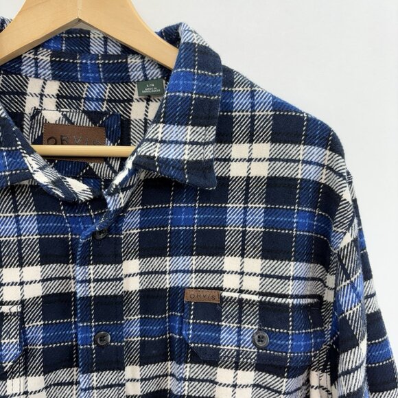 Orvis Big Bear Shacket Shirt Jacket Heavyweight Flannel Plaid Blue Mens L - Picture 3 of 12